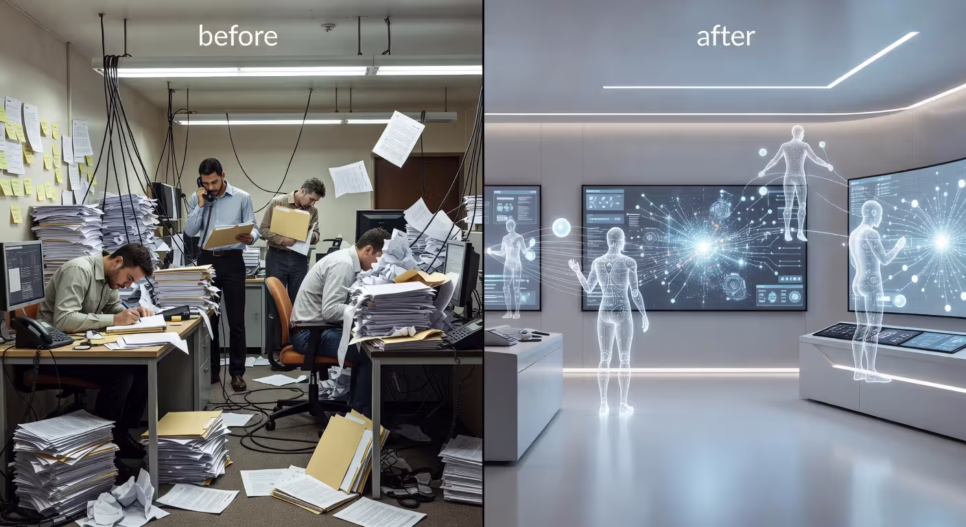Before and after comparison of manual versus agentic workflow automation