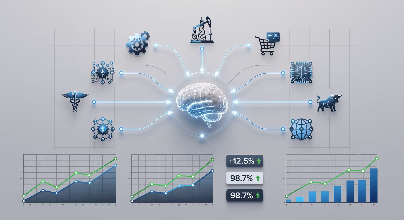 Cross-industry AI agent deployment results showing ROI metrics and performance improvements