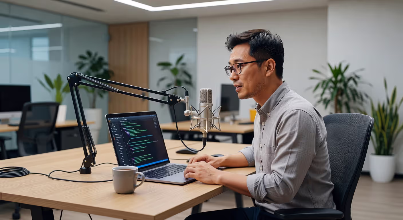 Developer using natural language to generate code through AI interface