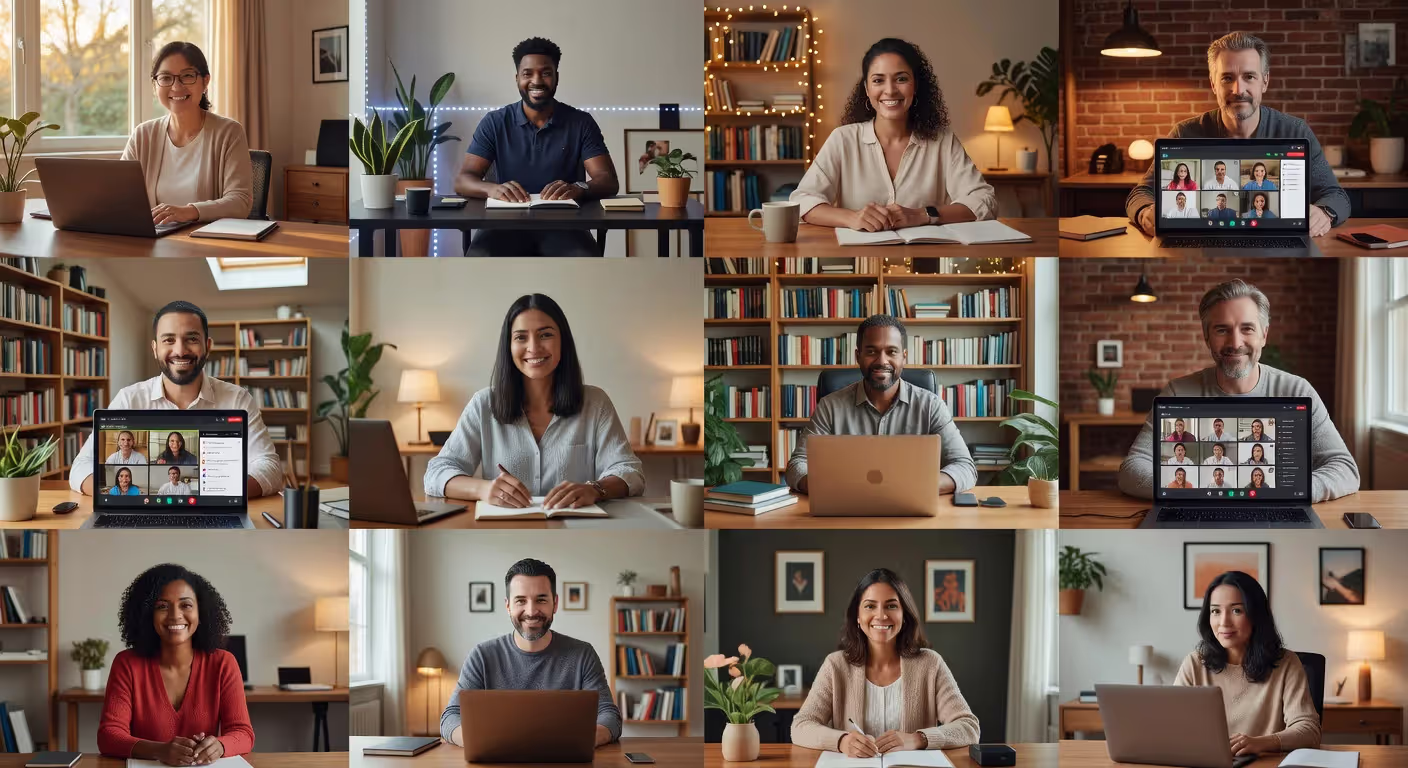 Remote team using AI meeting assistant during a distributed video conference