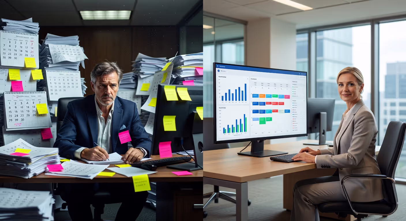 Before and after comparison of executive workload management with AI assistant