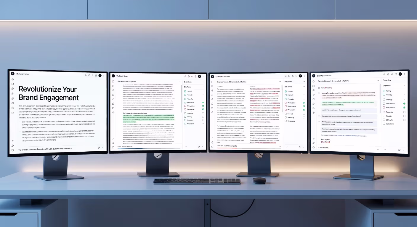 Different types of AI writing tools on multiple screens