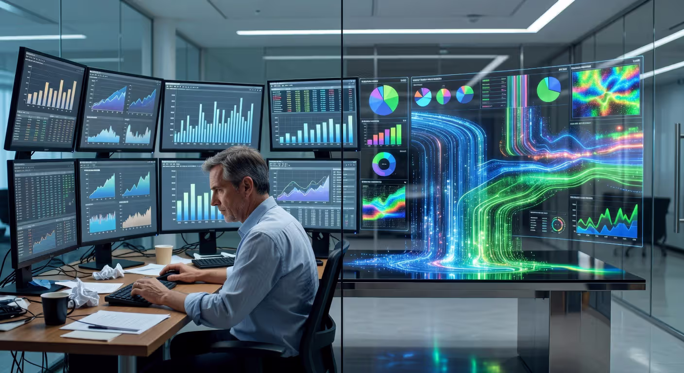 Comparison of human data analyst and AI-powered analysis interface