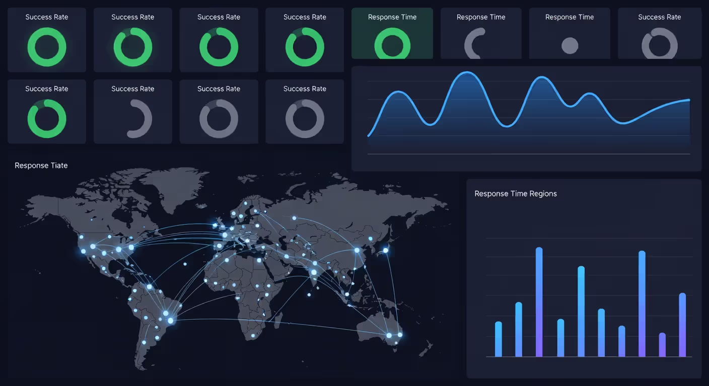 Synthetic monitoring dashboard showing test results and metrics