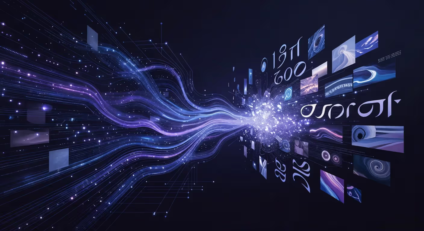Visual representation of generative AI transforming data into creative content