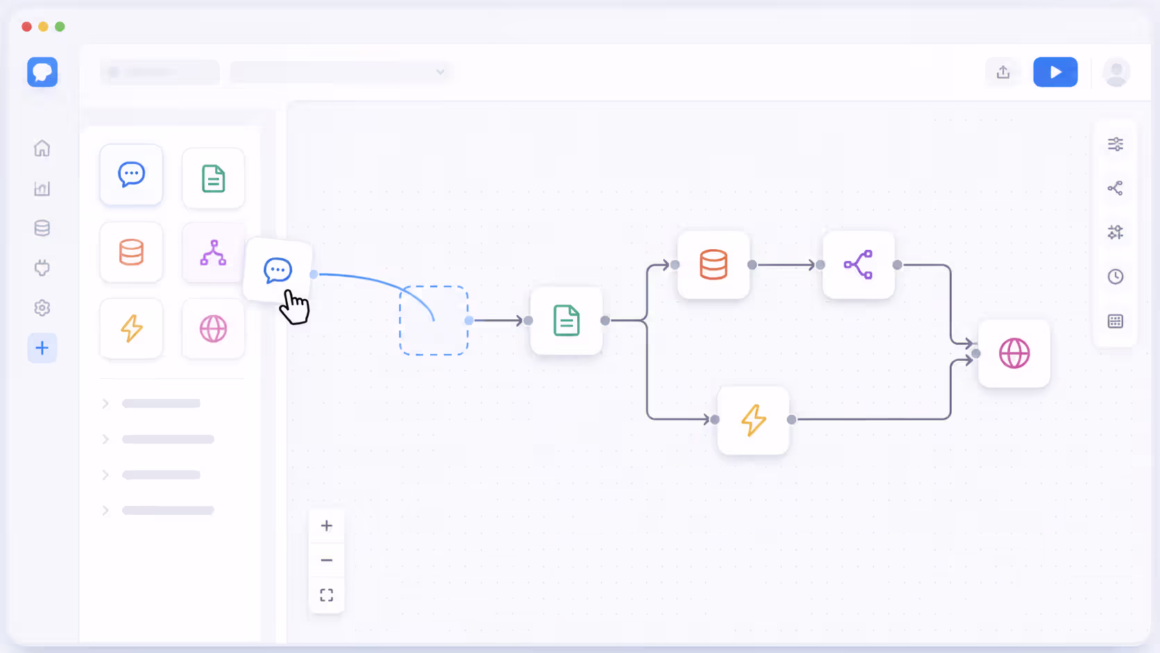 Visual low code development interface with drag-and-drop components