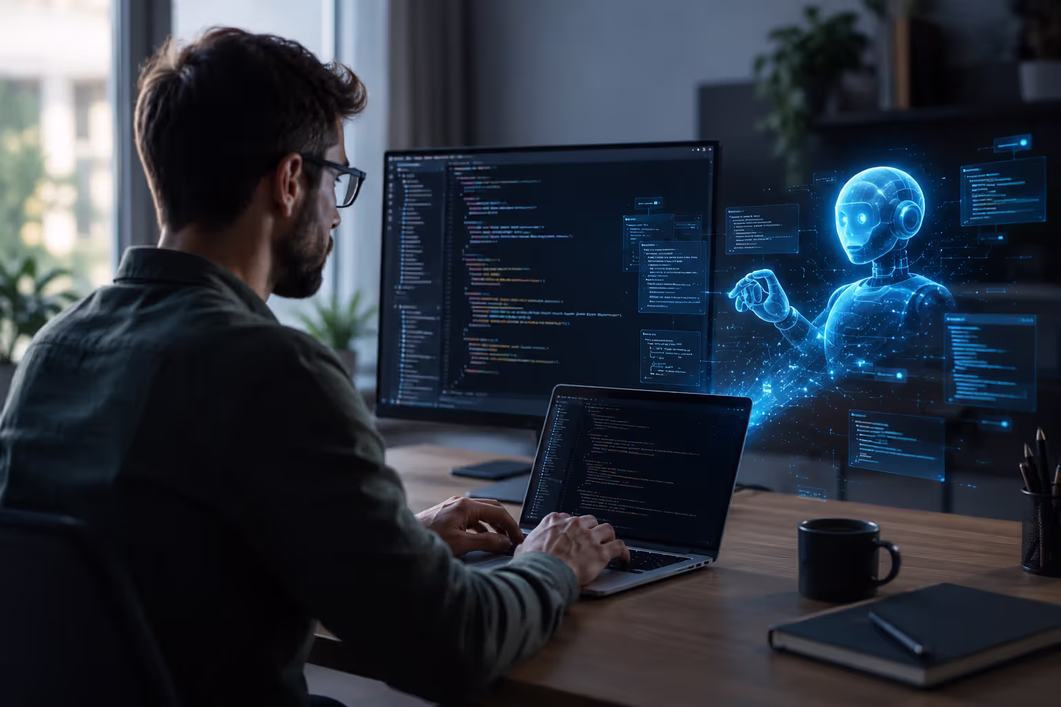 Developer using AI-powered code generation tools