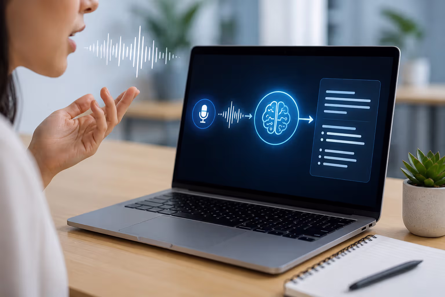 AI note taker converting speech to text visualization