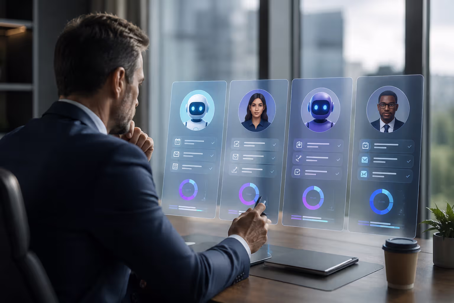 Executive evaluating different AI executive assistant platforms