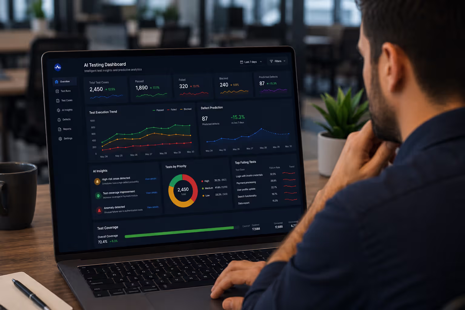 AI-powered software testing dashboard with predictive analytics